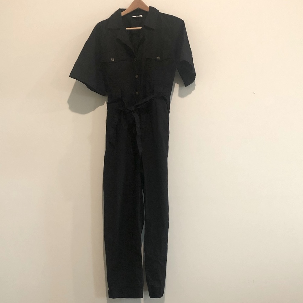 Calvin Klein short sleeved button down jumpsuit, black, EUC